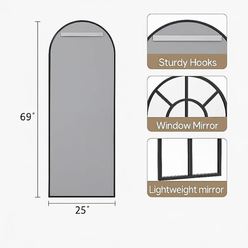 BEAUTYPEAK Windowpane مرآة كاملة الطول، مرآة مثبتة على الحائط مقاس 69 بوصة × 25 بوصة مع إطار معدني، ديكور مصمم على شكل شبكة المزرعة للمدخل، غرفة المعيشة، ديكور المنزل، أسود in Kuwait
