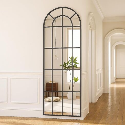 BEAUTYPEAK Windowpane مرآة كاملة الطول، مرآة مثبتة على الحائط مقاس 69 بوصة × 25 بوصة مع إطار معدني، ديكور مصمم على شكل شبكة المزرعة للمدخل، غرفة المعيشة، ديكور المنزل، أسود in Kuwait
