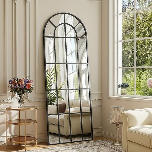 BEAUTYPEAK Windowpane مرآة كاملة الطول، مرآة مثبتة على الحائط مقاس 69 بوصة × 25 بوصة مع إطار معدني، ديكور مصمم على شكل شبكة المزرعة للمدخل، غرفة المعيشة، ديكور المنزل، أسود in Kuwait