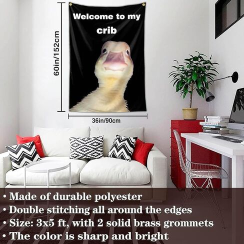 Welcome to My Crib Duck Flag 3x5 Ft Funny Flags for Bedroom Room Guys College Dorm Cool Meme Flags Posters Banners for Room Teen Boys Man Cave Wall Art Decor in Saudi Arabia