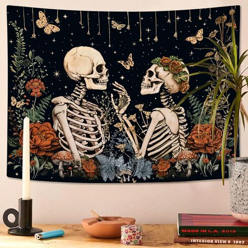 Wegklazax Floral Skeleton Lovers Tapestry Aesthetic Skull Gothic Tapestry for Bedroom The Lovers Wall Hanging for Bedroom Living Room Skull2 36×48 Inches in Saudi Arabia