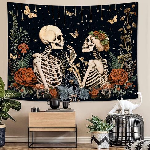 Wegklazax Floral Skeleton Lovers Tapestry Aesthetic Skull Gothic Tapestry for Bedroom The Lovers Wall Hanging for Bedroom Living Room Skull2 36×48 Inches in Saudi Arabia