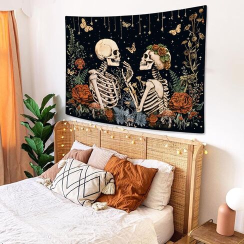 Wegklazax Floral Skeleton Lovers Tapestry Aesthetic Skull Gothic Tapestry for Bedroom The Lovers Wall Hanging for Bedroom Living Room Skull2 36×48 Inches in Saudi Arabia
