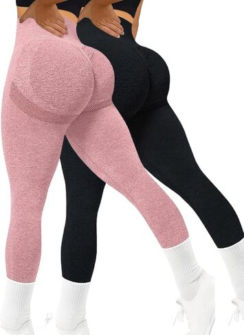 2Pcs Seamless Leggings for Women High Waist Workout Yoga Pants, Scrunch Butt Lifting Elastic Tights in Saudi Arabia