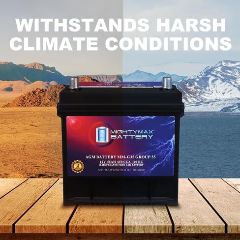 بطارية مايتي ماكس MM-G35 حجم المجموعة 35 12 فولت، 55 أمبير، 100 RC، AGM، 650 CCA، بطارية بديلة متوافقة مع نيسان ألتيما 15 in Kuwait