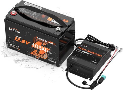 Litime 12V 100Ah Trolling Motor LiFePO4 Battery (Group 31), Low Temp Protection, Max. 15000 Deep Cycles, with 12V 10A Lithium Batteries Charger Waterproof, for Marine, Boat, RVs & Yacht in Saudi Arabia