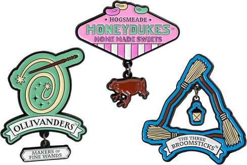 Harry Potter Wizarding World Locations Enamel Pins, 3-Pack Pin Set, Magical Dangling Charms, Straight Post & Rubber Backers, Hogwarts Pins for Jackets, Tote Bags, Bookbags & More, Officially Licensed in Saudi Arabia
