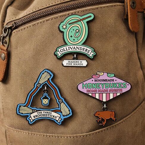 Harry Potter Wizarding World Locations Enamel Pins, 3-Pack Pin Set, Magical Dangling Charms, Straight Post & Rubber Backers, Hogwarts Pins for Jackets, Tote Bags, Bookbags & More, Officially Licensed in Saudi Arabia