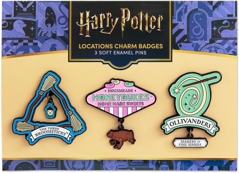 Harry Potter Wizarding World Locations Enamel Pins, 3-Pack Pin Set, Magical Dangling Charms, Straight Post & Rubber Backers, Hogwarts Pins for Jackets, Tote Bags, Bookbags & More, Officially Licensed in Saudi Arabia