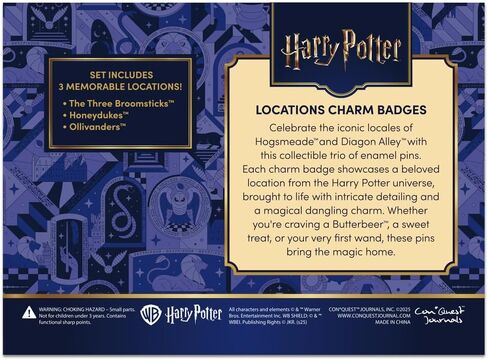 Harry Potter Wizarding World Locations Enamel Pins, 3-Pack Pin Set, Magical Dangling Charms, Straight Post & Rubber Backers, Hogwarts Pins for Jackets, Tote Bags, Bookbags & More, Officially Licensed in Saudi Arabia