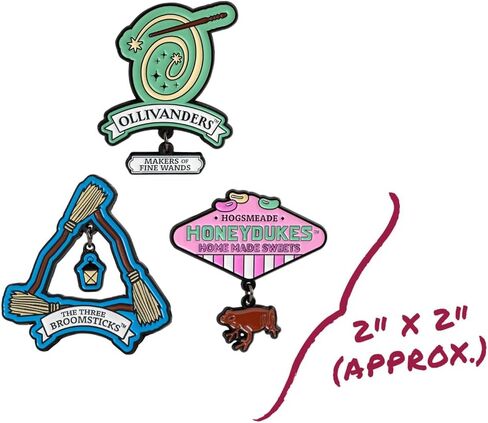 Harry Potter Wizarding World Locations Enamel Pins, 3-Pack Pin Set, Magical Dangling Charms, Straight Post & Rubber Backers, Hogwarts Pins for Jackets, Tote Bags, Bookbags & More, Officially Licensed in Saudi Arabia
