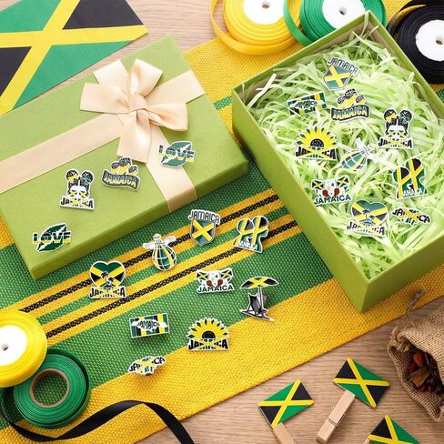 Cunno 24 Pcs Jamaica Pins Gifts Bulk Jamaican Decorations for Party Jamaica Flag Souvenirs Accessories for Women Man Independence Day Heritage Culture Day in Saudi Arabia