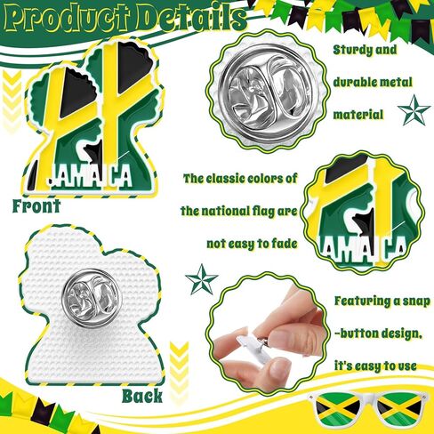 Cunno 24 Pcs Jamaica Pins Gifts Bulk Jamaican Decorations for Party Jamaica Flag Souvenirs Accessories for Women Man Independence Day Heritage Culture Day in Saudi Arabia