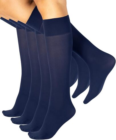 CALZITALY 4 x Opaque Knee-Highs | Trousers Everyday Socks | Black, Blue | 40 DEN | Made in Italy in Saudi Arabia