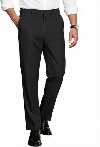 COOFANDY Men Classic Fit Dress Pant Casual Flat Front Pant Expandable Waist Suit Pant in Kuwait