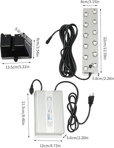صانع الرذاذ، 12 رأس مبيد بركة بالموجات فوق الصوتية مع IP67 مقاوم للماء، 400 وات 8400 مل/ساعة، مرطب مبيد بالموجات فوق الصوتية مع أضواء مؤشر وعوامات لمناظر البركة الطبيعية in Kuwait