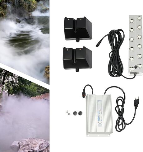 صانع الرذاذ، 12 رأس مبيد بركة بالموجات فوق الصوتية مع IP67 مقاوم للماء، 400 وات 8400 مل/ساعة، مرطب مبيد بالموجات فوق الصوتية مع أضواء مؤشر وعوامات لمناظر البركة الطبيعية in Kuwait