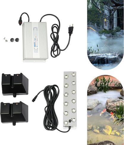 صانع الرذاذ، 12 رأس مبيد بركة بالموجات فوق الصوتية مع IP67 مقاوم للماء، 400 وات 8400 مل/ساعة، مرطب مبيد بالموجات فوق الصوتية مع أضواء مؤشر وعوامات لمناظر البركة الطبيعية in Kuwait