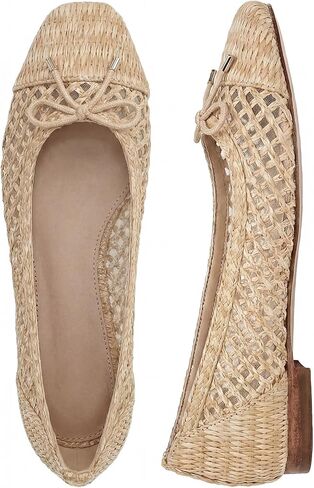 أحذية باليه مسطحة للنساء من الرافية بمقدمة مربعة أحذية مسطحة مع فيونكة مريحة سهلة الارتداء على أحذية مسطحة منسوجة مشمش in Kuwait