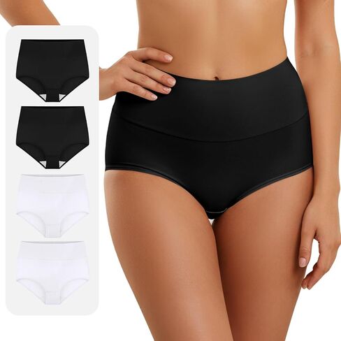 4 Women's Mixed Color Cotton Underwear High Waisted Full Coverage Ladies Panties,Large in Saudi Arabia