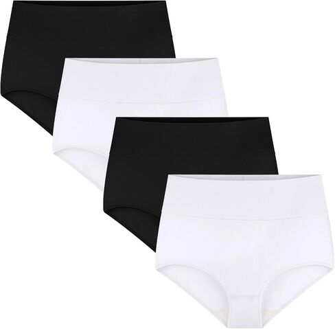 4 Women's Mixed Color Cotton Underwear High Waisted Full Coverage Ladies Panties,Large in Saudi Arabia
