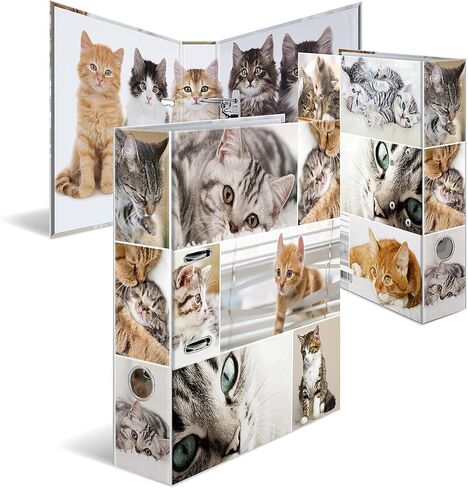 Herma Folder A4 Cat Set, 10 Pieces, 7 cm Wide, Children's Ring Binder with Animal Motif, Colourful Lever Arch File with Inner Print for Boys and Girls in Saudi Arabia
