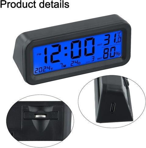 Solar Powered for Mini Digital Clock for Car Dashboard with Humidity Date Temperature Display and Automatic Backlight Vibration Sensor in Kuwait