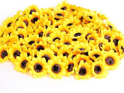 KINWELL 100pcs Mini Artificial Silk Yellow Sunflower Heads 1.8" Fabric Floral for Home Decoration Wedding Decor, Bride Holding Flowers,Garden Craft Art Decor in Saudi Arabia
