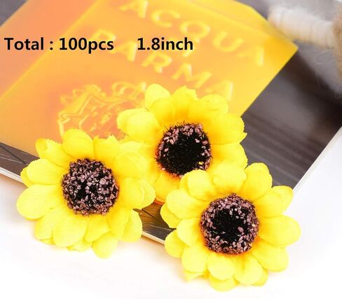 KINWELL 100pcs Mini Artificial Silk Yellow Sunflower Heads 1.8" Fabric Floral for Home Decoration Wedding Decor, Bride Holding Flowers,Garden Craft Art Decor in Saudi Arabia