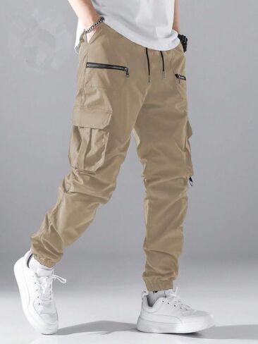 Men’s Cargo Jogger Pants: Multiple Utility Pockets, Drawstring Waist, Elastic Cuffs, Relaxed-Fit Sturdy Fabric Trousers in Saudi Arabia