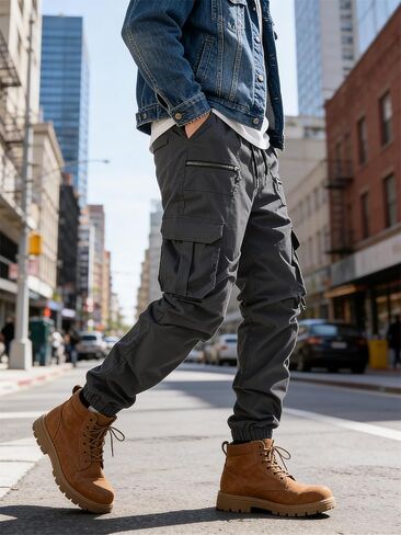 Men’s Cargo Jogger Pants: Multiple Utility Pockets, Drawstring Waist, Elastic Cuffs, Relaxed-Fit Sturdy Fabric Trousers in Saudi Arabia