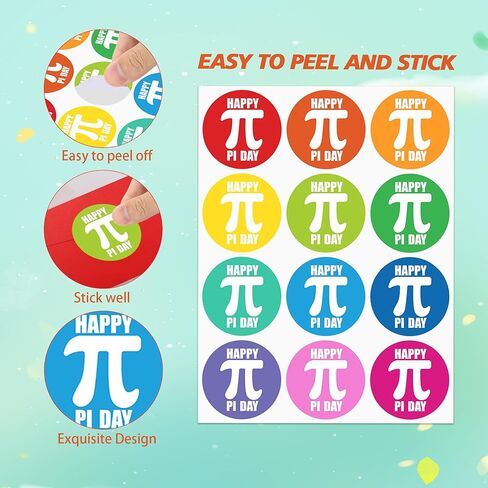 360 قطعة من ملصقات Happy Pi Day الدائرية، ملصقات يوم Pi الملونة، ملصق رمز PI رائع لأختام مغلف الطالب للمعلمين هدية DIY بطاقة الحرف اليدوية PI Day Math مفضلات الحفلات in Kuwait