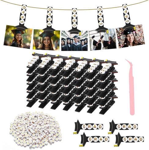 Amyhill 50 Pcs Graduation Party Banner Decoration Clips Class of 2026 Graduation Photo Banner Clips for Congrats Grad Hanging Picture Decor Supply Wooden Grad Cap Clip with 33ft Jute Twine 400 Beads in Saudi Arabia