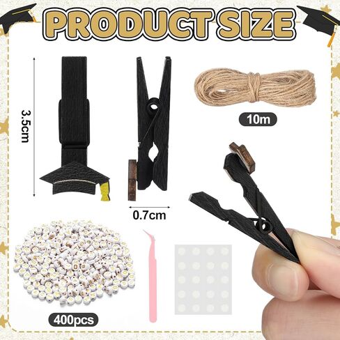 Amyhill 50 Pcs Graduation Party Banner Decoration Clips Class of 2026 Graduation Photo Banner Clips for Congrats Grad Hanging Picture Decor Supply Wooden Grad Cap Clip with 33ft Jute Twine 400 Beads in Saudi Arabia