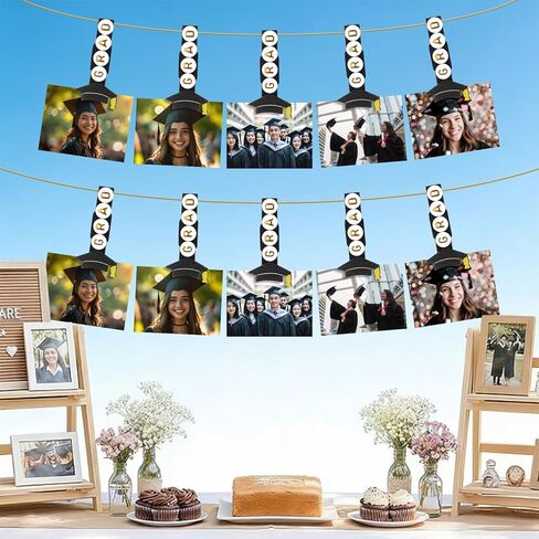 Amyhill 50 Pcs Graduation Party Banner Decoration Clips Class of 2026 Graduation Photo Banner Clips for Congrats Grad Hanging Picture Decor Supply Wooden Grad Cap Clip with 33ft Jute Twine 400 Beads in Saudi Arabia