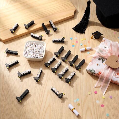 Amyhill 50 Pcs Graduation Party Banner Decoration Clips Class of 2026 Graduation Photo Banner Clips for Congrats Grad Hanging Picture Decor Supply Wooden Grad Cap Clip with 33ft Jute Twine 400 Beads in Saudi Arabia
