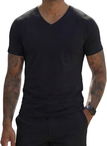 Men's V Neck T Shirts Athletic Short Sleeve Casual Lightweight Workout Performance Hiking Tee Top in Saudi Arabia
