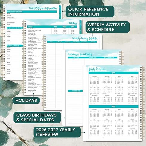 مخطط المعلم 2026-2027 - مخطط دروس المعلم، يوليو 2026 - يونيو 2027، 8.5 بوصة × 11 بوصة، مخطط 2026-2027 أسبوعيًا وشهريًا، كتاب خطة الدرس للمعلمين، علامات تبويب ملونة، جيب داخلي in Kuwait