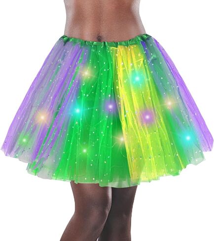 Women's LED Tutu Skirt Mardi Gras Tutus Layered Tulle Ballet Skirt Sparkly Sequin Tutu Costume for Mardi Gras Party Multicolored in Saudi Arabia