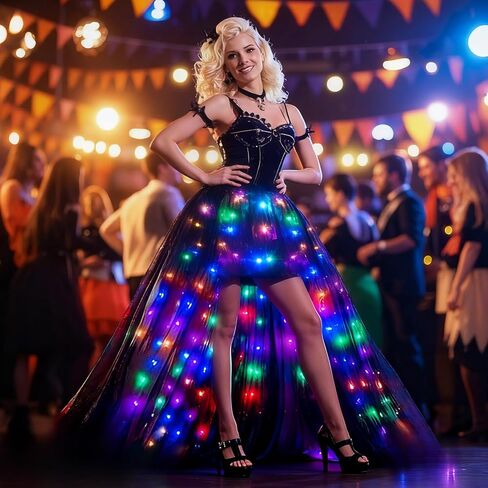 Hifot LED Tutu Skirt for Women, Light Up Tulle Ballet Dance Skirt High Low Fluffy Sequin Tutu - Battery not Included in Saudi Arabia