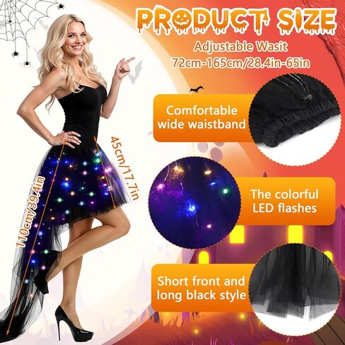 Hifot LED Tutu Skirt for Women, Light Up Tulle Ballet Dance Skirt High Low Fluffy Sequin Tutu - Battery not Included in Saudi Arabia