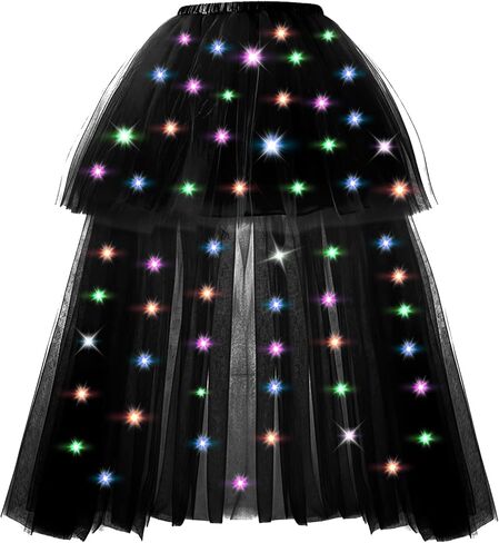 تنورة توتو LED للنساء، تنورة رقص باليه من التول المضيئة، تنورة رقص باليه عالية ومنخفضة منفوشة بالترتر - البطارية غير متضمنة in Kuwait