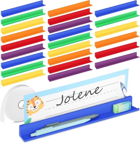 MJOGGOTT 24 Pcs Classroom Desk Name Plates Holder Index Cards Storage, School Classroom Office Desktop Helper and Park Station Tray Guard Panels Classroom Desk Organizer Water Bottle Holder in Kuwait