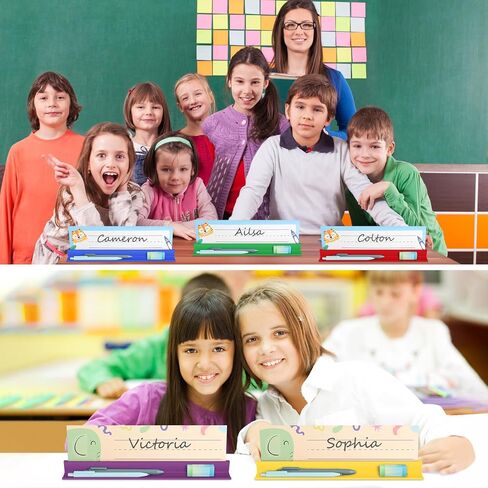 MJOGGOTT 24 Pcs Classroom Desk Name Plates Holder Index Cards Storage, School Classroom Office Desktop Helper and Park Station Tray Guard Panels Classroom Desk Organizer Water Bottle Holder in Kuwait