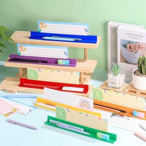 MJOGGOTT 24 Pcs Classroom Desk Name Plates Holder Index Cards Storage, School Classroom Office Desktop Helper and Park Station Tray Guard Panels Classroom Desk Organizer Water Bottle Holder in Kuwait