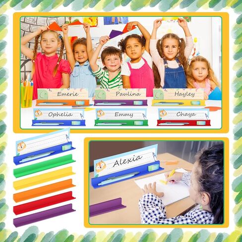 MJOGGOTT 24 Pcs Classroom Desk Name Plates Holder Index Cards Storage, School Classroom Office Desktop Helper and Park Station Tray Guard Panels Classroom Desk Organizer Water Bottle Holder in Kuwait