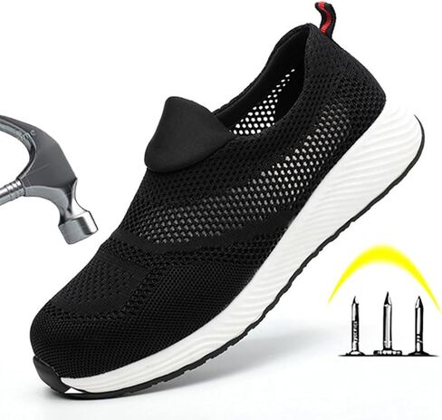أحذية Fayengan Work Steel Toe أحذية أمان للرجال والنساء أحذية بناء صناعية خفيفة الوزن (اللون: أسود، الحجم: 6.5US) in Kuwait
