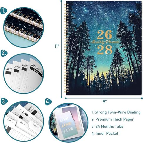 2026-2028 Monthly Planner - 2 Year Monthly Planner 2026-2028, July 2026 - June 2028, 9" x 11", 24 Months, Academic Calendar with Tabs, Inner Pocket, Notes Pages in Saudi Arabia
