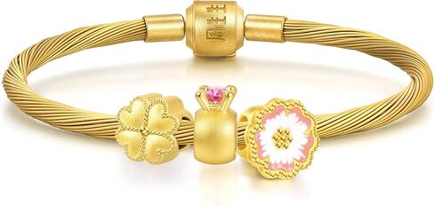 CHOW SANG SANG 999 24K Gold Charme Lucky Blossom Charm Trio Bracelet Jewelry Set for Women 17cm 92447C 92094C 95244C in Saudi Arabia