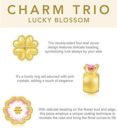 CHOW SANG SANG 999 24K Gold Charme Lucky Blossom Charm Trio Bracelet Jewelry Set for Women 17cm 92447C 92094C 95244C in Saudi Arabia